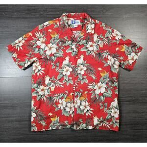 Vintage RJC Hawaiian Shirt Mens XL Red Floral Parrot Cockatoo Bird Made In USA